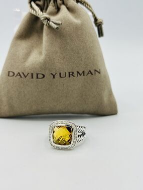 David Yurman Albion 11mm with Citrine and Diamonds Ring Size 6